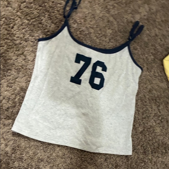 Edikted Tops - Edikted Light Gray Tank with Navy Trim